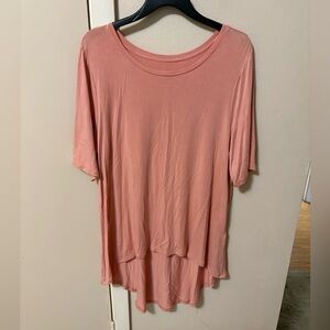 LOGO Lori Goldstein Peach Hi Low Tunic Top sz XL